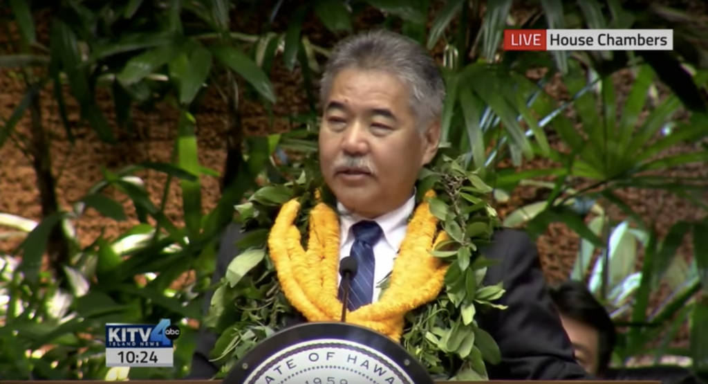 Above: Hawaii’s Governor David Ige gives his State of the State address in 2016.Image Credit: Screenshot